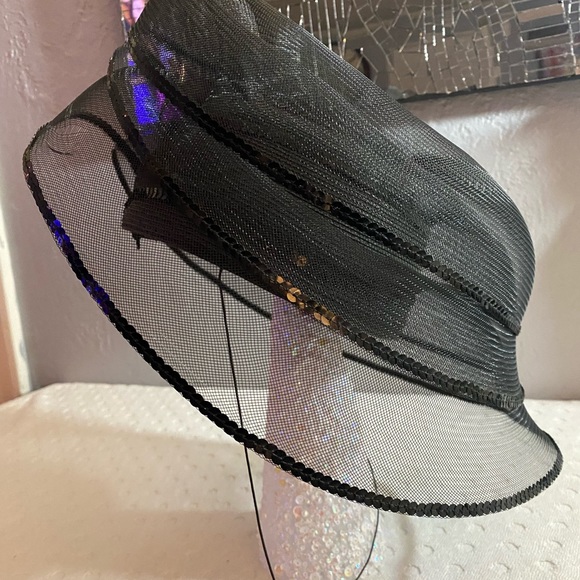 Black Tulle, Sequin and Beaded Fancy Hat - Picture 3 of 14